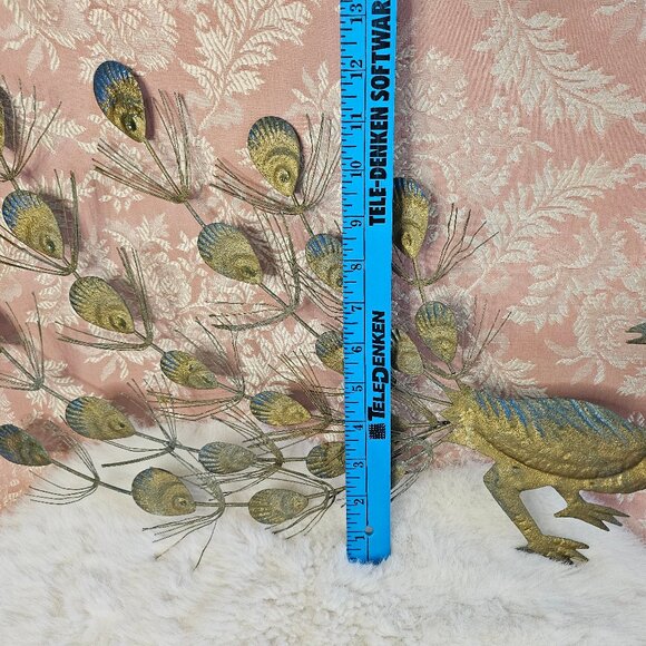 Vtg Peacock Wall Hanging Art Metal Pair Faux Copper Mid Century - Picture 6 of 8